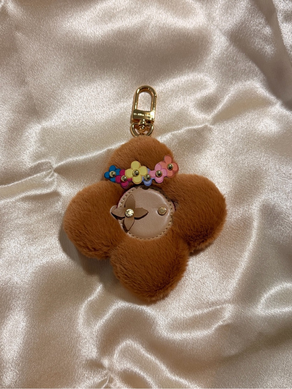 Louis Vuitton Brown Plush Flower Key & Card Holder Charm with Multicolor Flowers